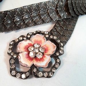 Floral Rhinestone Armor Link Statement Belt